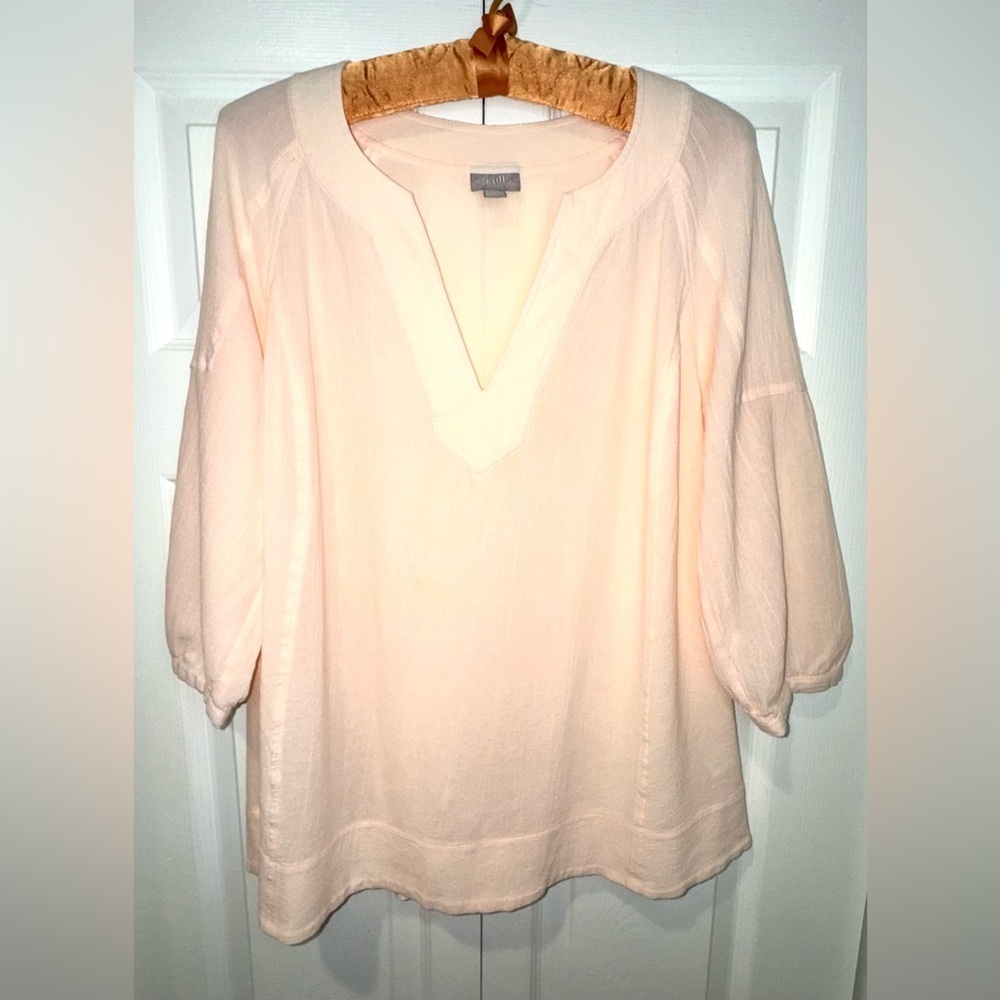 J. Jill Semi-Sheer Pale Peach 100% cotton V-Neck Blouse – Small Petite